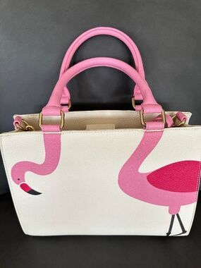 Pink Flamingo Tote | Purse Tropical Pink and Ivory Color Detachable Pink Strap